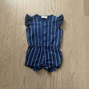Miles - Blue Stripe Ruffle-Sleeve Kids Romper (6M)